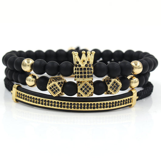 Pulsera de Acero Inoxidable con Corona Incrustada 6mm Acabado Negro Mate