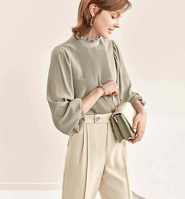Blusa de Gasa Manga Larga Elegante