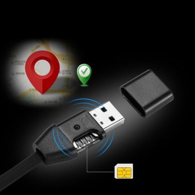 Cable USB de Carga Rápida con Rastreador GPS Inteligente Mini - 1M Negro