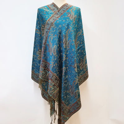 Bufanda Jacquard de Cachemira Suave con Borlas de Cashew