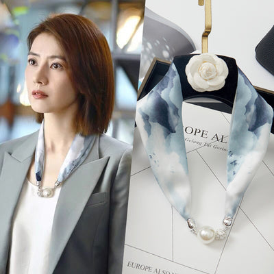 Pañuelo de Seda con Broche Magnético y Collar de Perlas para Mujer - Image 21