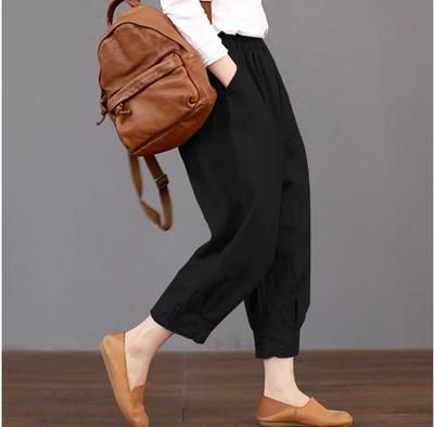 Pantalones Casuales de Algodón y Lino para Mujer - Cintura Elástica Primavera Verano - Image 3
