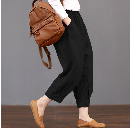 Pantalones Casuales de Algodón y Lino para Mujer - Cintura Elástica Primavera Verano - Image 3