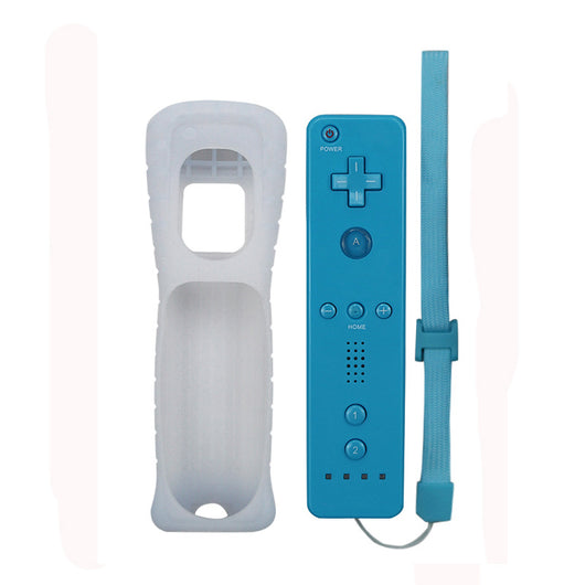 Black Wii wireless gamepad with a matching silicone protective case and wrist strap on a white background. - Image 6