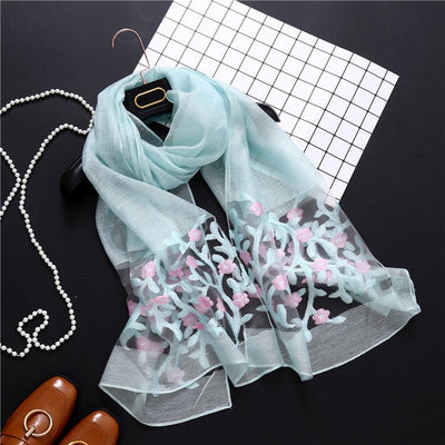 Pañuelo de Seda con Bordado Hueco para Mujer - Estola Ligera Primavera Verano - Image 31