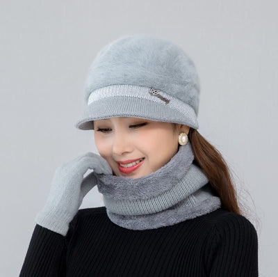 Gorro de Conejo Tejido para Otoño e Invierno