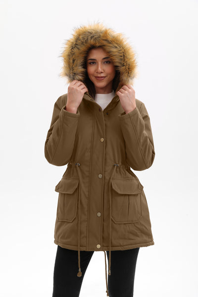 Abrigo Acolchado Mujer Largo con Capucha, Cuello de Piel y Cintura Ajustada - Image 16