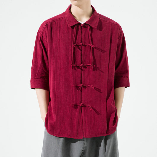 Camisa Hanfu de Algodón y Lino para Hombre - Estilo Tang Clásico Verano - Image 2