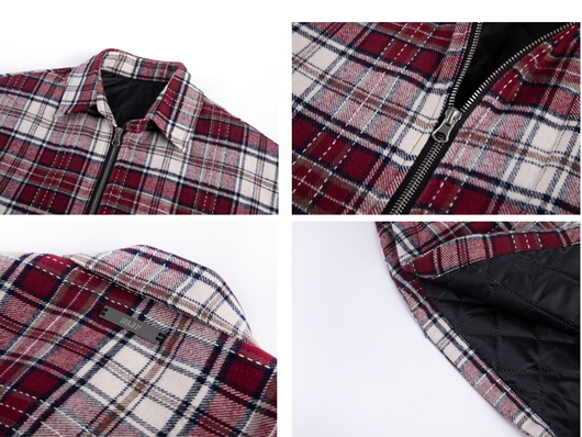 Chaqueta Camisa Cuadros Rojo Retro para Hombre - Casual Primavera con Cierre - Image 14