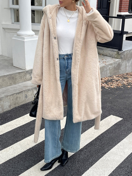 Abrigo Casual de Felpa Liso de Manga Larga para Mujer - Image 10