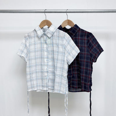 Camisa Cuadrille Retro con Pliegues Elegantes y Manga Corta - Image 17