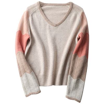 Suéter de Lana con Contraste de Colores para Mujer - Cuello V Térmico - Image 5