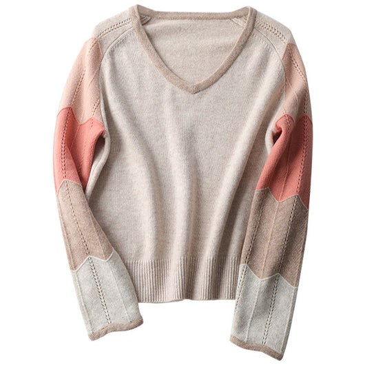 Suéter de Lana con Contraste de Colores para Mujer - Cuello V Térmico - Image 5