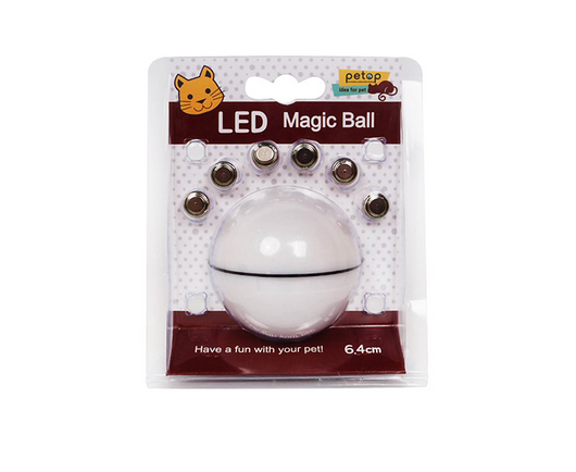Blue LED Magic Ball pet toy for cats, packaged with batteries, measuring 6.4cm, on a white background. - Image 21