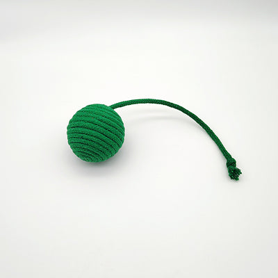 Red and green striped cotton rope ball cat toy with two rope tails, ideal for Christmas interactive play. - Image 6