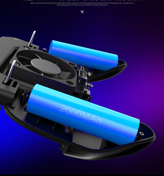Black 3-in-1 phone gamepad with blue cooling fan, trigger buttons, and ergonomic grips for mobile gaming. - Image 5