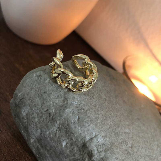 Anillo Retro de Cadena Hueca Torcida en Metal para Mujer - Image 8