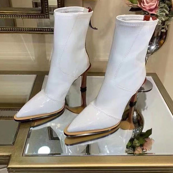 Botines de Charol Punta Aguda Tacón Stiletto para Mujer