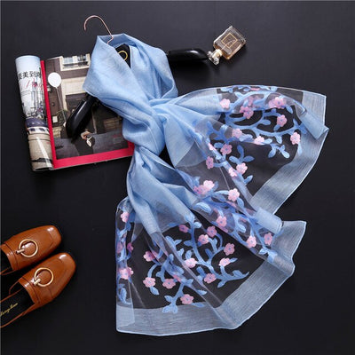 Pañuelo de Seda con Bordado Hueco para Mujer - Estola Ligera Primavera Verano - Image 36