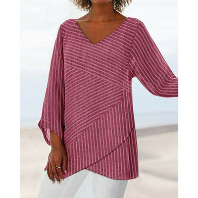 Blusa Manga Larga Cuello V con Rayas Cruzadas - Image 6