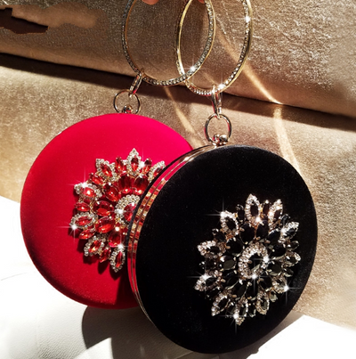 Cartera de Noche Velvet con Diamantes - Bolso Redondo Elegante para Fiestas