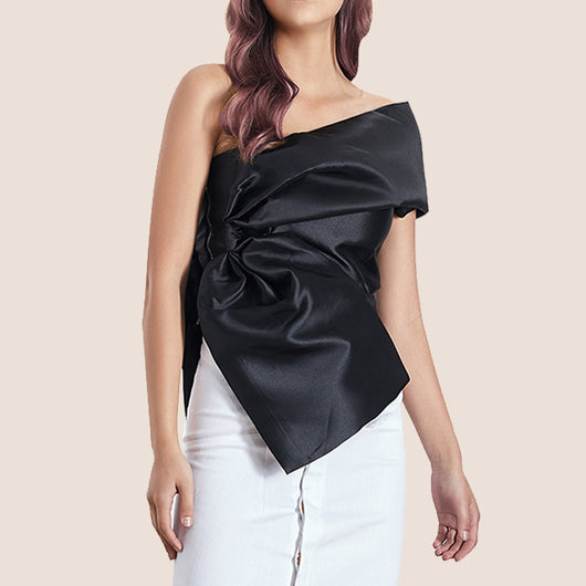 Blusa de Seda con Pliegues en Hombros