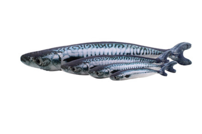 Two plush fish cat toys, one large and one small, with realistic green and brown scale patterns. - Image 10
