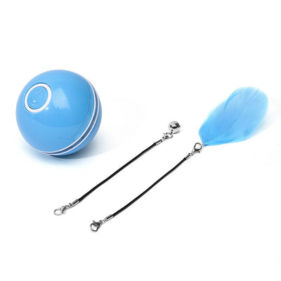 White and black self-rotating cat toy with an orange ball on a flexible rod, showing motion blur. - Image 9