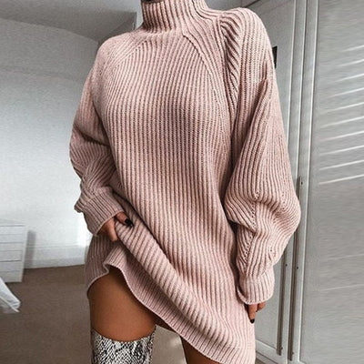 Vestido Suéter Cuello Alto Largo Abrigo Cálido para Mujer Invierno - Image 6
