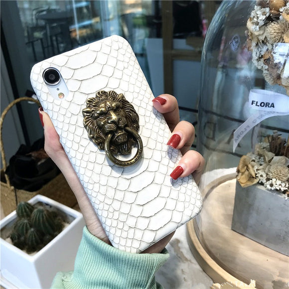Funda iPhone XS Max con Diseño de Cabeza de León en Cuero - Compatible Apple