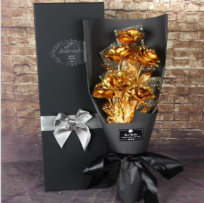 Rosa Dorada 24K con Lámina de Oro - Ramo de Rosas Eternas para Matrimonio y Aniversario - Image 4