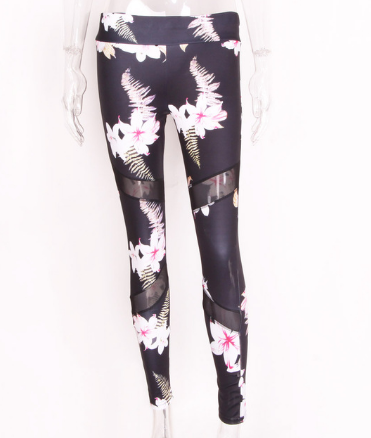 Pantalones de Yoga Estampado Lirio con Red Transparente y Detalles Sexy - Image 4