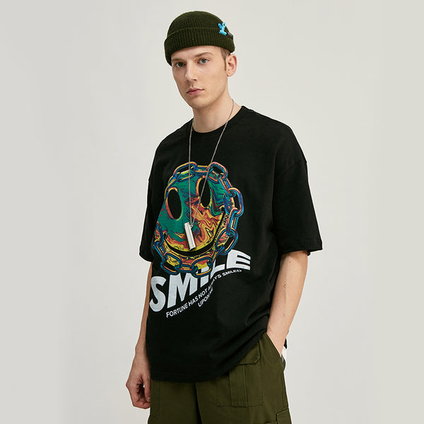 Playera de Manga Corta con Estampado Smiley para Hombre