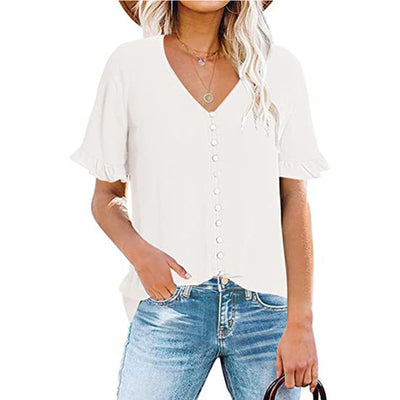 Blusa Ejecutiva con Volantes y Cuello en V - Image 3