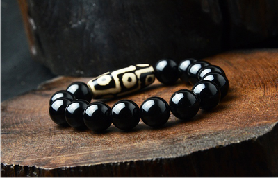 Pulsera de Ágata Negra Natural Étnica - Cuentas Nueve Ojos Unisex - Image 4
