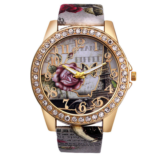Reloj Pulsera Estilo Retro Coreano con Patrón de Rosas para Mujer - Image 13