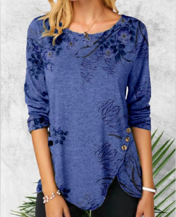 Blusa Estampada Cuello Redondo Manga Larga para Mujer - Image 3