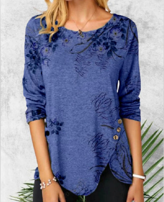 Blusa Estampada Cuello Redondo Manga Larga para Mujer - Image 3