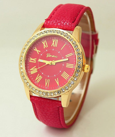 Reloj de Pulsera Elegante con Banda de Cuero, Números Romanos y Cristales Brillantes - Image 3