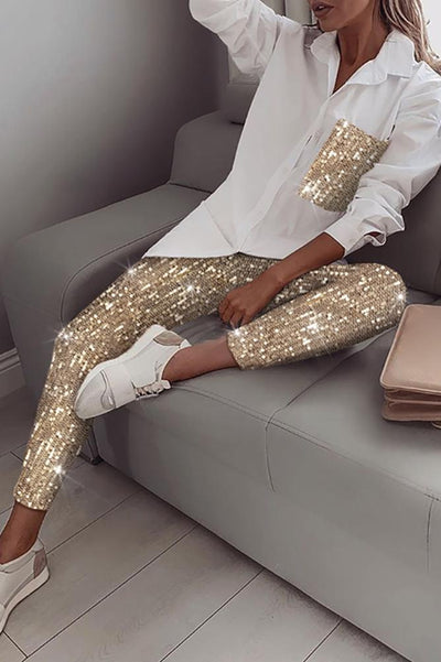Conjunto de Dos Piezas con Lentejuelas y Tela Elástica para Mujer - Image 2