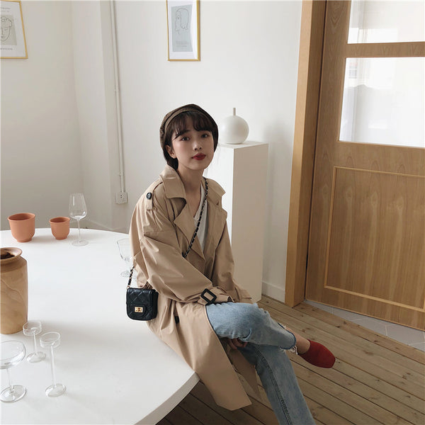 Abrigo Trench Coreano Doble Botonadura Casual
