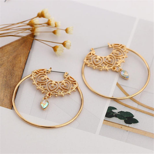 Aretes Aros Grandes Dorados con Cristal - Diseño Geométrico Elegante para Mujer - Image 2