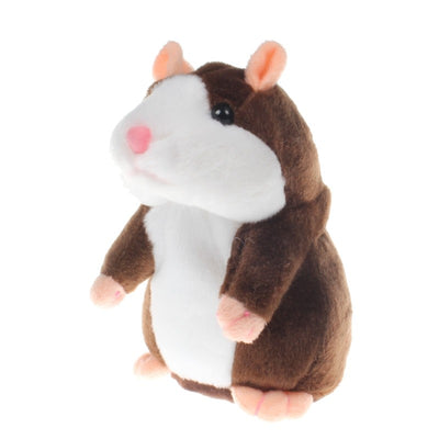 Brown and white plush talking hamster toy with pink nose and ears, standing upright on a white surface. - Image 7