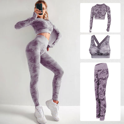 Conjunto de Yoga Camuflado de Tres Piezas
