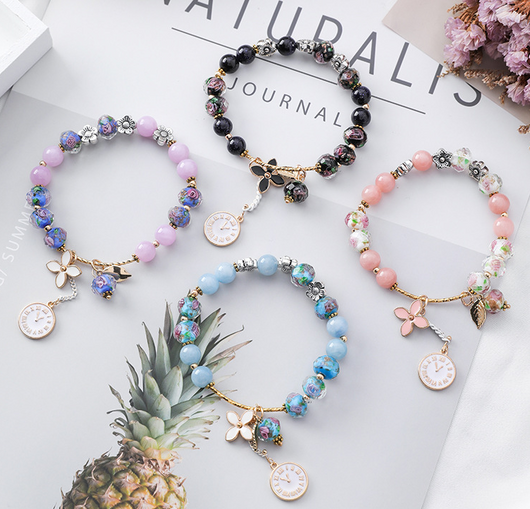 Pulsera Cristal Floral Retro - Diseño Étnico con Hoja y Reloj - Image 2