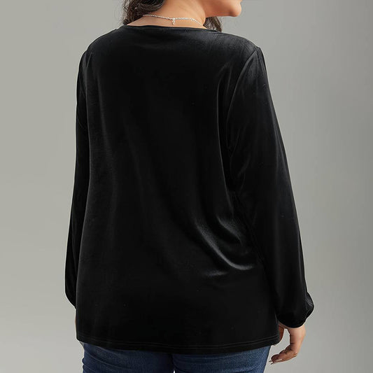 Blusa de Terciopelo Cuello Cuadrado Manga Larga Elegante y Suelta - Image 2