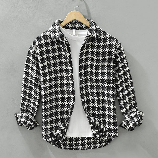 Camisa Cuadros Suelta Japonesa de Manga Larga para Hombre