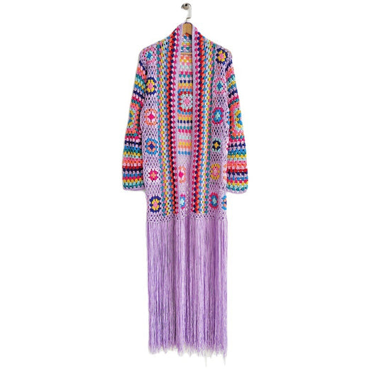 Cardigan Tejido a Mano con Flecos y Diseño Asimétrico Multicolor - Image 7