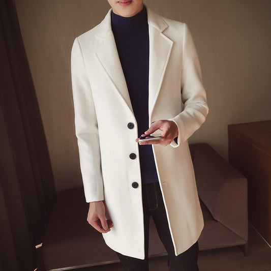 Abrigo de Lana Tipo Trinchera Coreano Slim Fit para Hombre