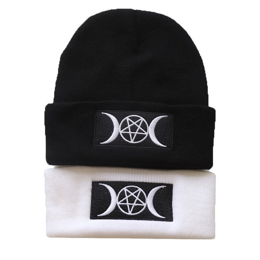 Gorro Gótico de Punto con Bordado Estilo Europeo y Estadounidense
